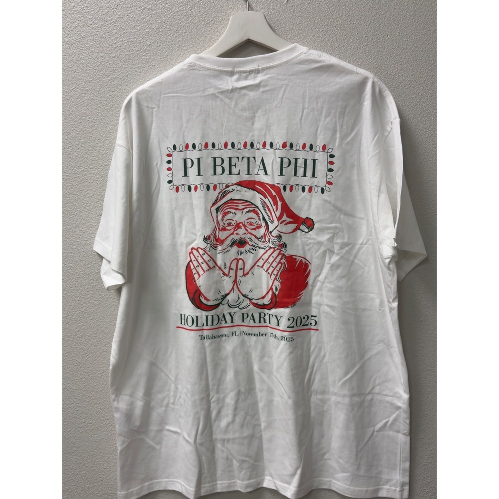 Merch Pier Pi Beta Phi Holiday Party 2025 T-Shirt XL White Santa Pocket